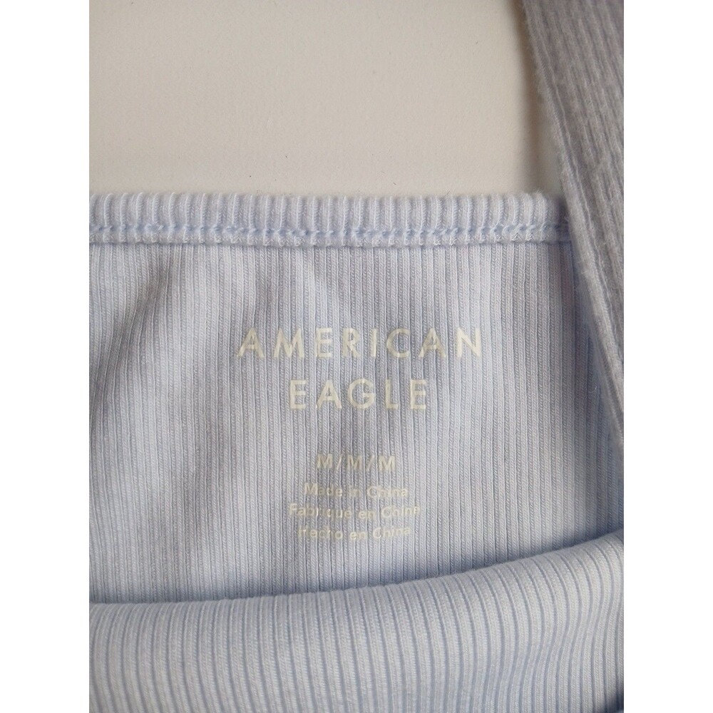 American Eagle Blue Bodysuit Womens Sz Medium Super Seamless Square Neck Ribbed - Picture 6 of 8